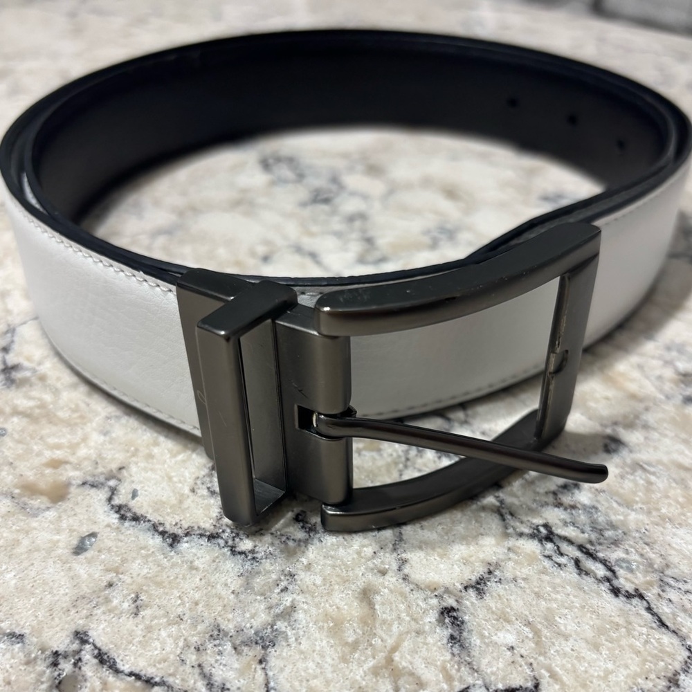 Walter Hagen Men's White Genuine Leather Dress Belt with Gunmetal Buckle Size 38